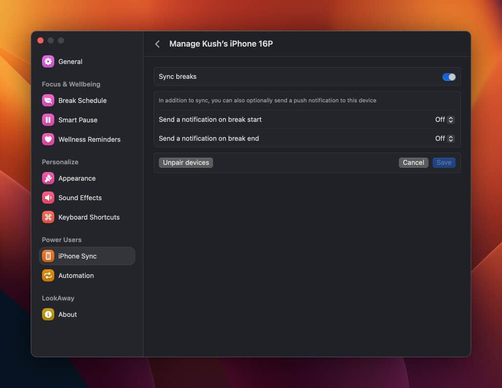 Push notification settings